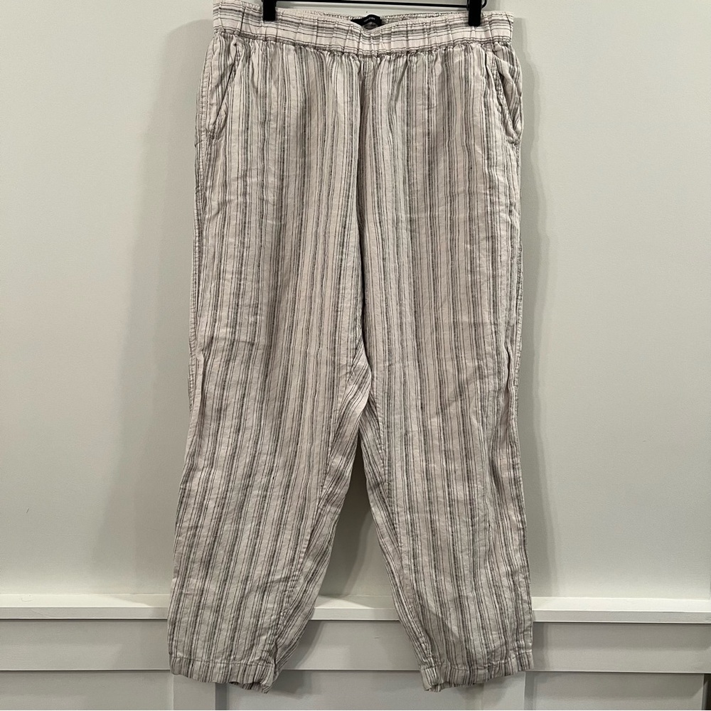 Women’s Tahari white and gray striped linen pants size large L